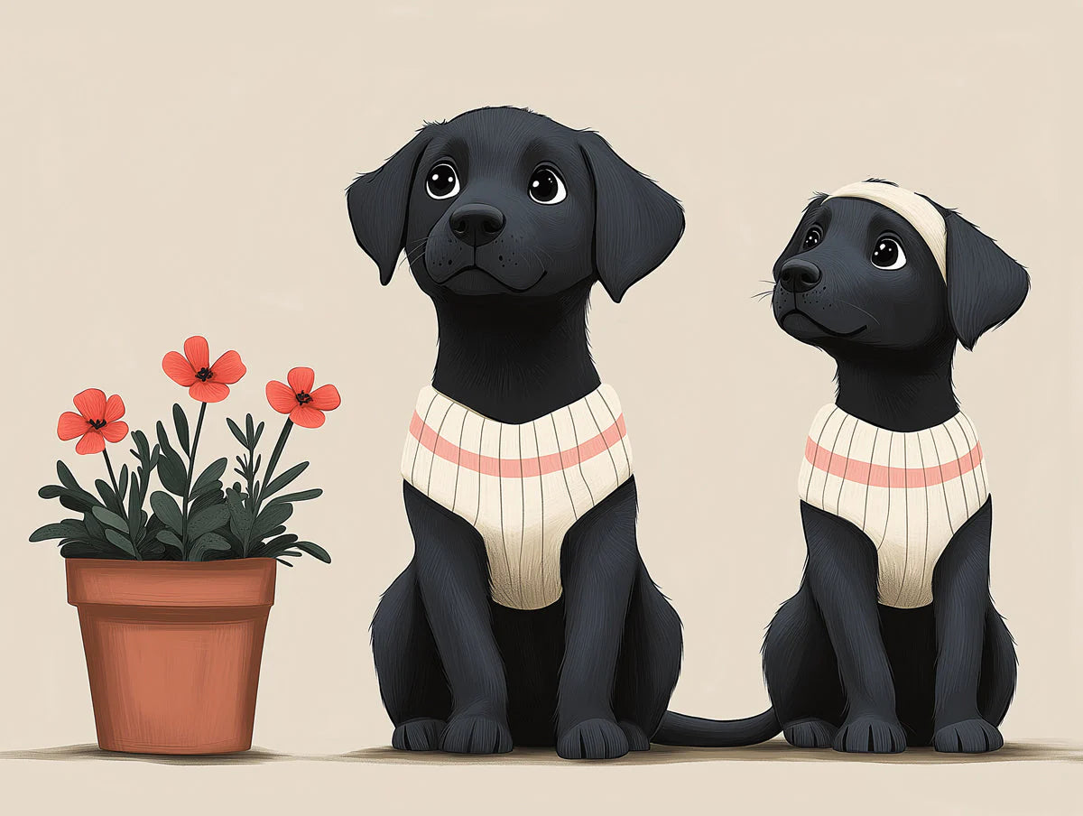 Two Labrador Puppies Mural Wallpaper — Playful Illustration Mural Wallpaper - room preview 02