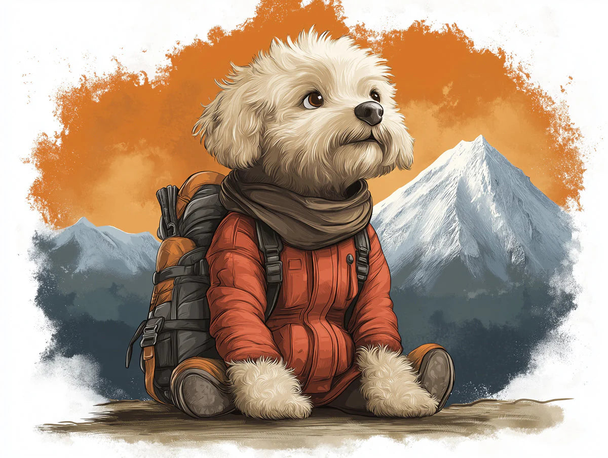 Adventurous Hiker Dog Mural Wallpaper — Whimsical Mountain Scene Mural Wallpaper - room preview 02