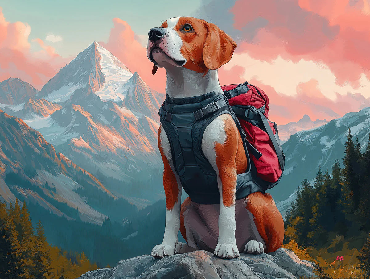 Adventurous Beagle Hiker Mural Wallpaper — Mountain Landscape Mural Wallpaper - room preview 02