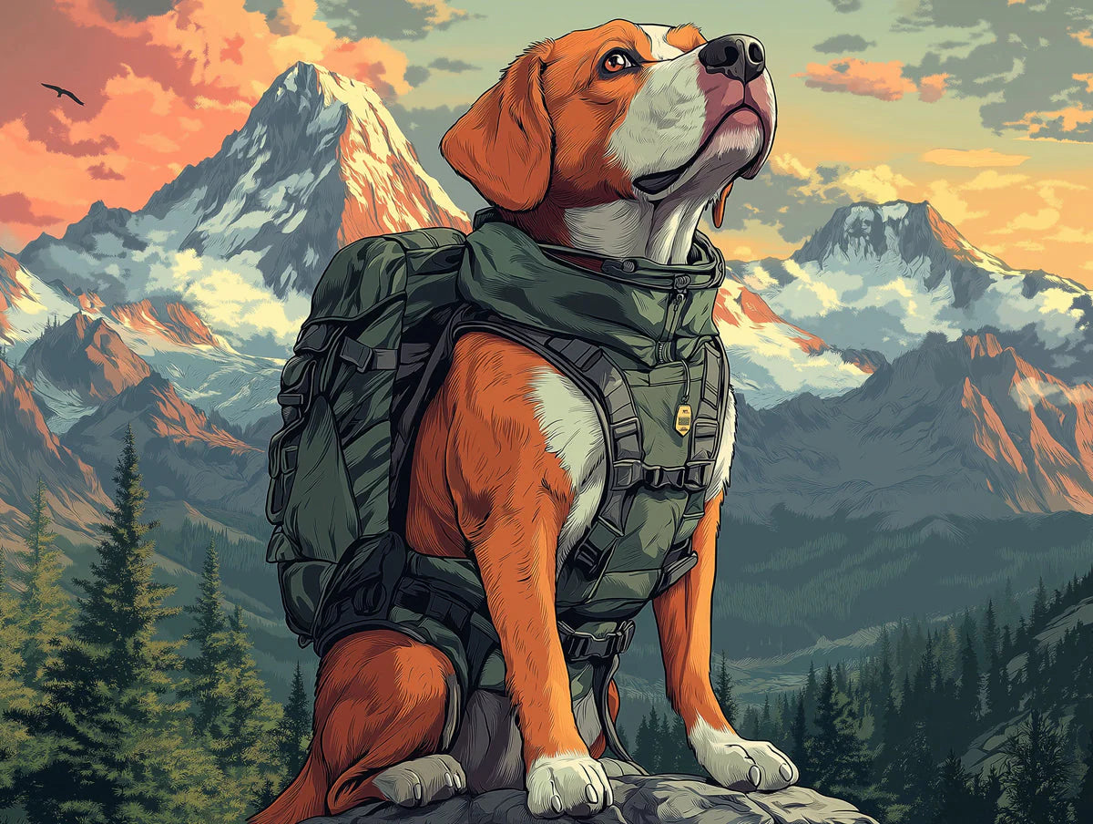 Adventurous Beagle Hiking Mural Wallpaper —Mountain Scenic Design Mural Wallpaper - room preview 02
