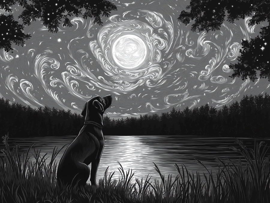 Galaxy Wallpaper Mural – Space Wall Mural – Starry Night Canine — Midnight Cosmic Illustration printable artwork