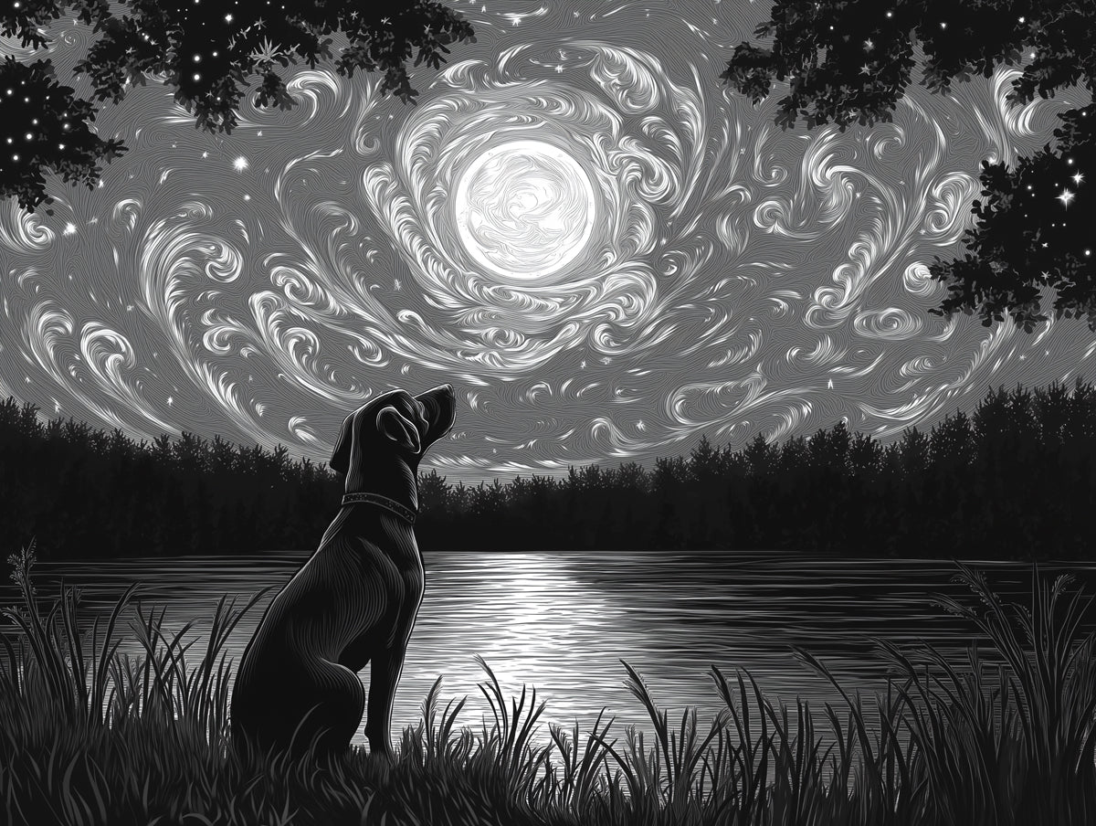 Starry Night Canine Mural Wallpaper — Midnight Cosmic Illustration Mural Wallpaper - room preview 02