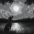Starry Night Canine Mural Wallpaper — Midnight Cosmic Illustration Mural Wallpaper - room preview 02