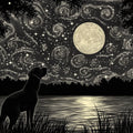 Starlit Dog and Moon Mural Wallpaper — Cosmic Night Scene Mural Wallpaper - room preview 02