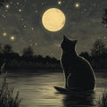 Moonlit Cat Silhouette Mural Wallpaper — Night Sky Illustration Mural Wallpaper - room preview 02