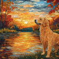 Golden Retriever Mosaic Mural Wallpaper — Autumn Sunset Landscape Mural Wallpaper - room preview 02