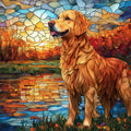 Golden Retriever Sunset Mural Wallpaper — Mosaic Autumn Landscape Mural Wallpaper - room preview 02