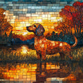 Autumn Dachshund Mosaic Mural Wallpaper — Vibrant Scenic Art Mural Wallpaper - room preview 02