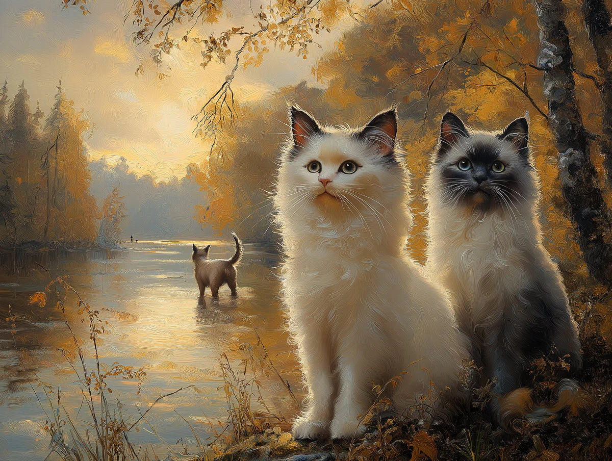 Autumn Feline Forest Mural Wallpaper — Impressionistic Scene Mural Wallpaper - room preview 02