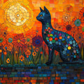 Mosaic Cat and Floral Sun Mural Wallpaper — Artistic Whimsy Mural Wallpaper - room preview 02
