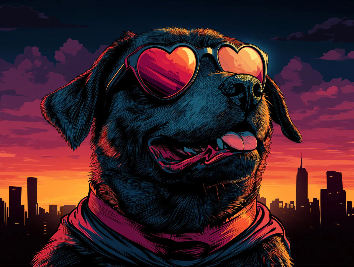Cool Dog Mural Wallpaper — Urban Sunset Pop Art Portrait Mural Wallpaper - room preview 02