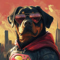 Super Hero Dog Cityscape Mural Wallpaper — Urban Sunset Graphic Mural Wallpaper - room preview 02