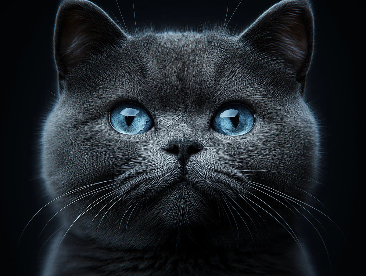 Staring Blue-Eyed Cat Mural Wallpaper — Moody Portrait Design Mural Wallpaper - room preview 02