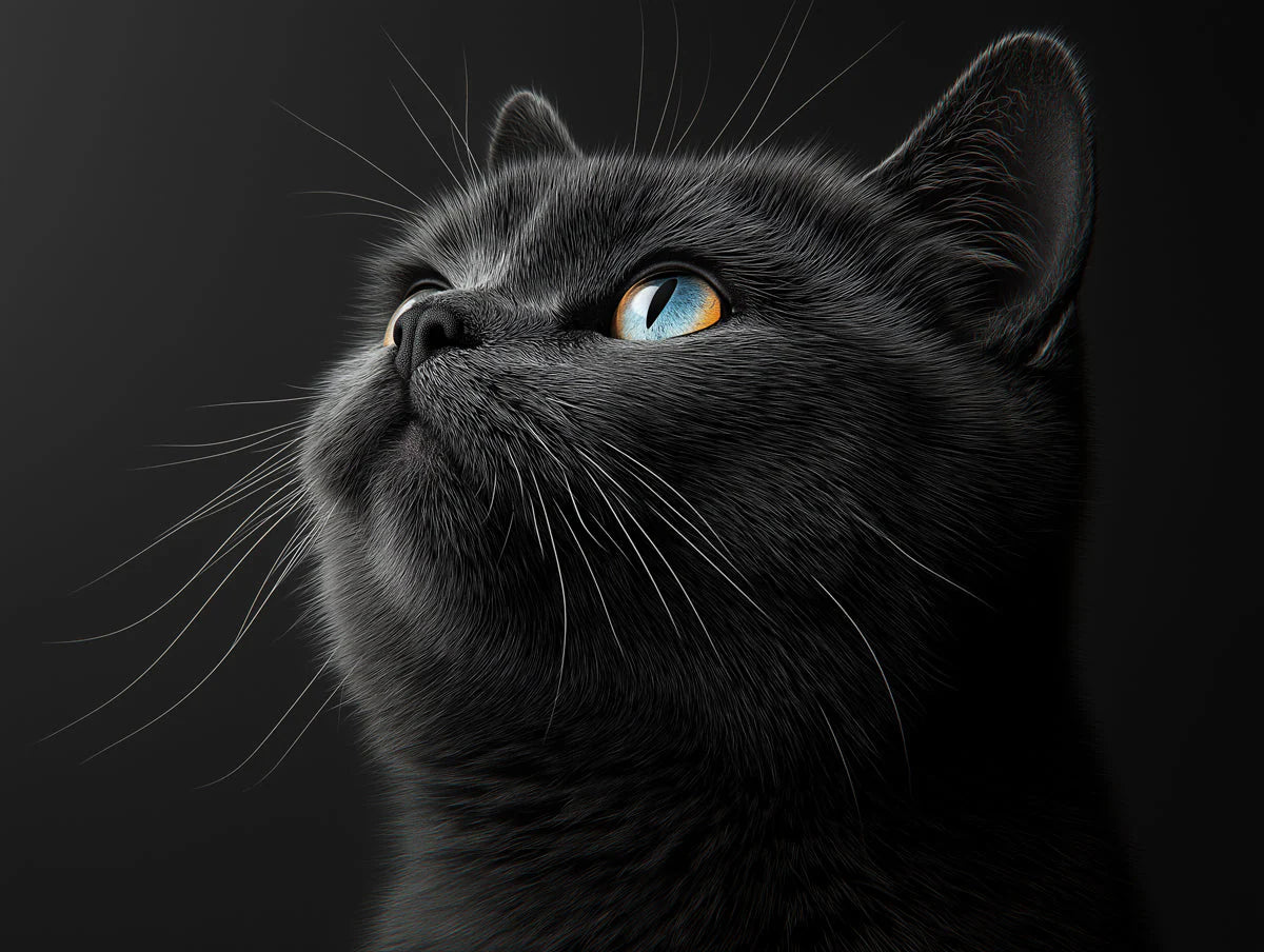 Heterochromatic Cat Portrait Mural Wallpaper — Dark Realistic Style Mural Wallpaper - room preview 02
