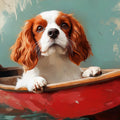 Cavalier Spaniel in Red Boat Mural Wallpaper — Artistic Whimsy Mural Wallpaper - room preview 02
