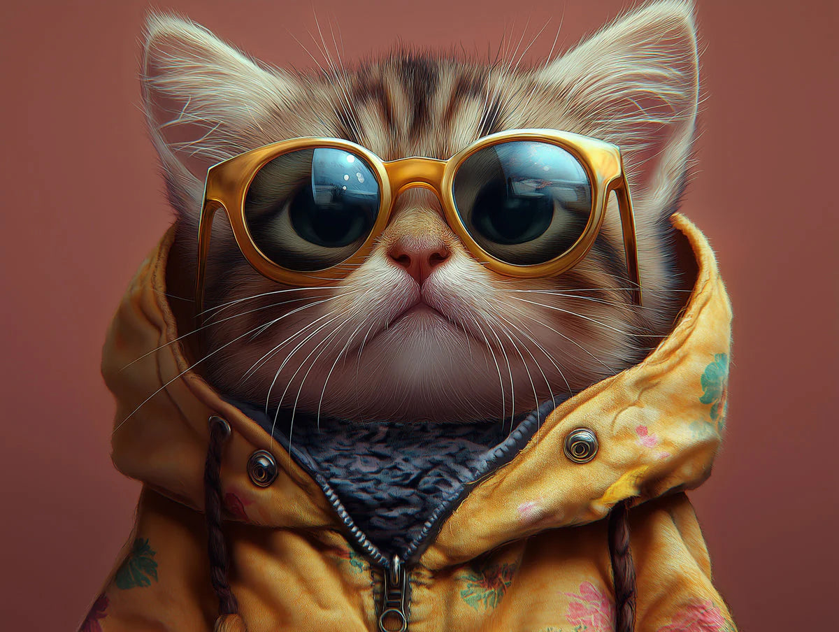 Hipster Kitten Mural Wallpaper — Quirky Playful Wall Decor Mural Wallpaper - room preview 02
