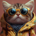 Hipster Kitten Mural Wallpaper — Quirky Playful Wall Decor Mural Wallpaper - room preview 02