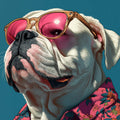 Cool Bulldog Mural Wallpaper with Floral Shirt and Pink Shades Mural Wallpaper - room preview 02