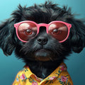 Cool Black Dog Mural Wallpaper —Trendy Teal and Floral Motif Mural Wallpaper - room preview 02