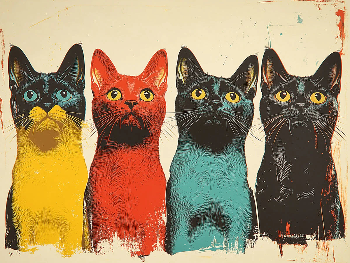 Pop Art Cat Lineup Mural Wallpaper — Colorful Whimsical Decor Mural Wallpaper - room preview 02