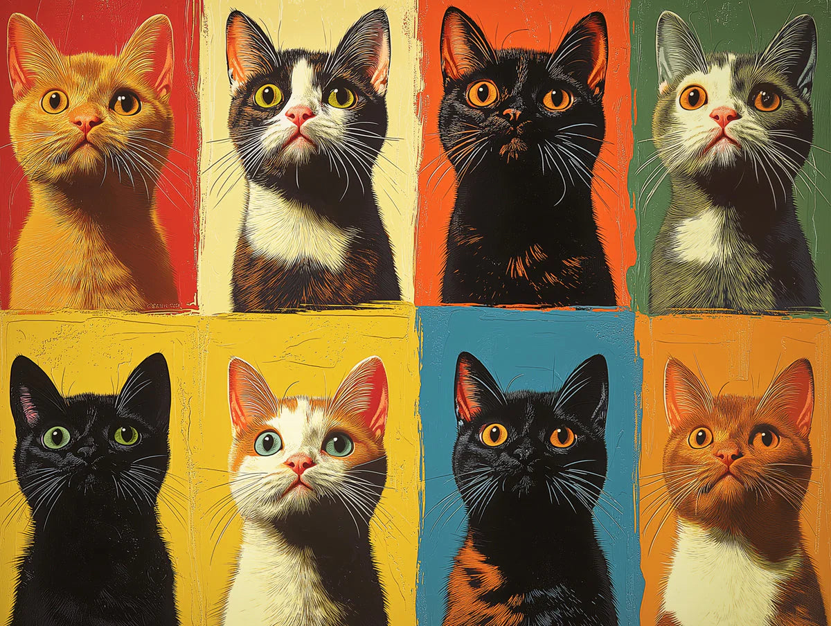 Feline Portrait Grid Mural Wallpaper —Colorful Pop Art Style Mural Wallpaper - room preview 02