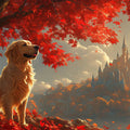Autumn Golden Retriever Mural Wallpaper — Enchanted Castle Scene Mural Wallpaper - room preview 02