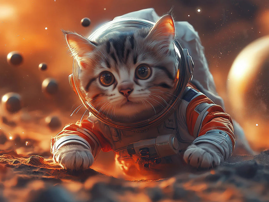 Astronaut Wallpaper Mural – Space Wall Mural – Astronaut Kitten —Whimsical Space Adventure printable artwork