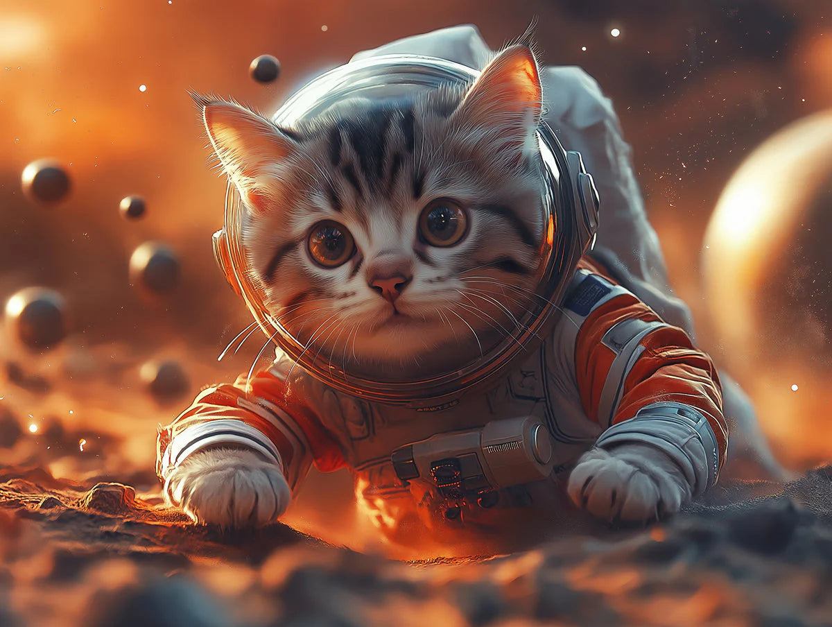 Astronaut Kitten Mural Wallpaper —Whimsical Space Adventure Mural Wallpaper - room preview 02