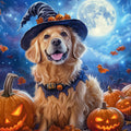Halloween Golden Retriever Mural Wallpaper — Spooky Autumn Night Mural Wallpaper - room preview 02