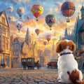 Balloon Town Adventure Mural Wallpaper — Whimsical Sunset Scene Mural Wallpaper - room preview 02