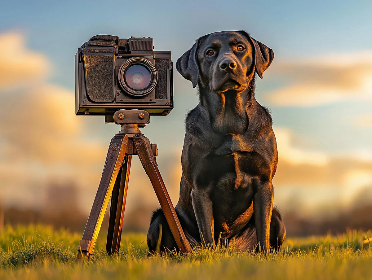 Labrador and Vintage Camera Mural Wallpaper — Warm Golden Hour Mural Wallpaper - room preview 02