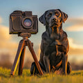 Labrador and Vintage Camera Mural Wallpaper — Warm Golden Hour Mural Wallpaper - room preview 02