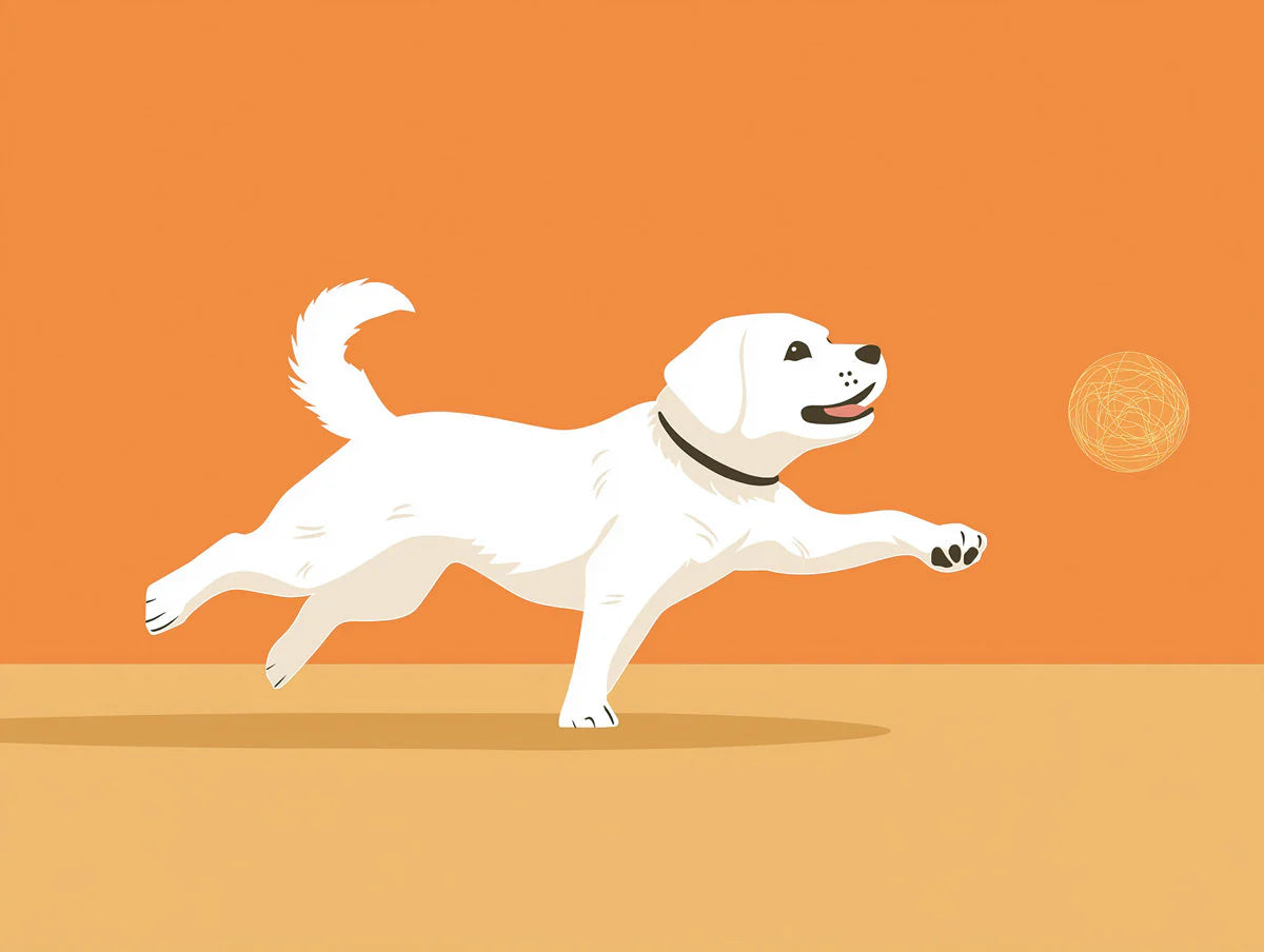 Playing Labrador Dog Mural Wallpaper — Playful Orange Design Mural Wallpaper - room preview 02