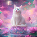 Cosmic White Cat Mural Wallpaper — Whimsical Fantasy Scene Mural Wallpaper - room preview 02