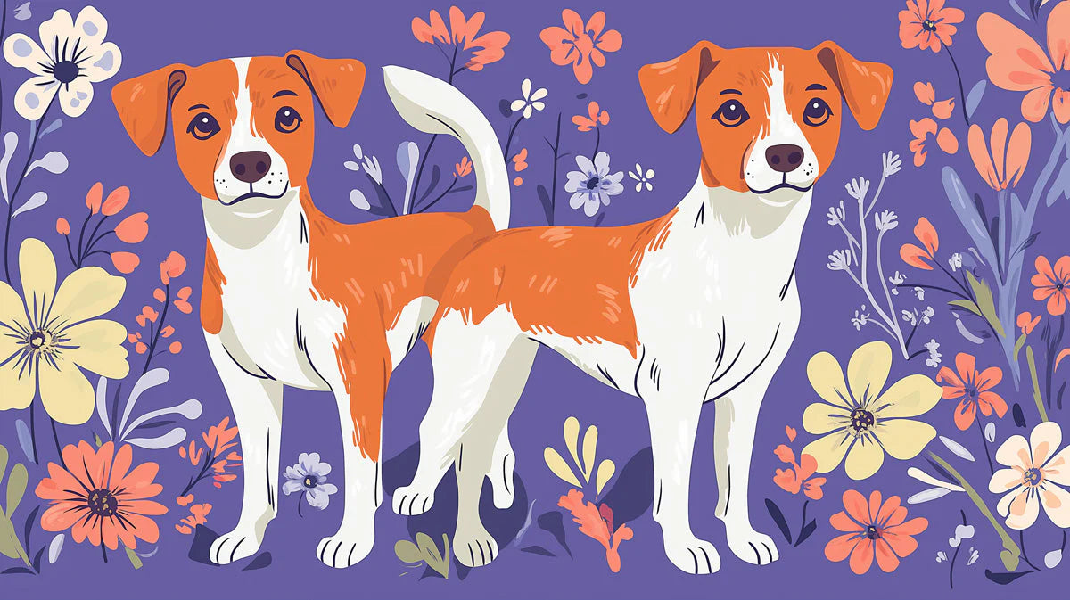 Playful Jack Russell Terrier Floral Mural Wallpaper - room preview 02