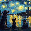 Starry Night Pet Companions Mural Wallpaper — Artistic Design Mural Wallpaper - room preview 02