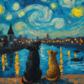 Starry Night Dogs Mural Wallpaper — Impressionist Art Wall Decor Mural Wallpaper - room preview 02