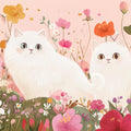 White Persian Cats in Floral Meadow Mural Wallpaper - room preview 02
