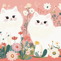Fluffy Cats in Floral Wonderland Mural Wallpaper — Whimsical Style Mural Wallpaper - room preview 02