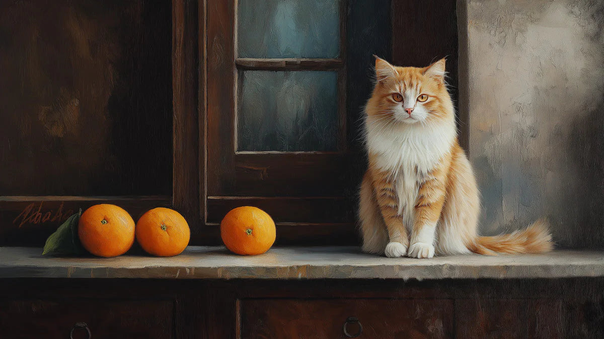 Ginger Cat Kitchen Mural Wallpaper —Realistic Still Life Scene Mural Wallpaper - room preview 02