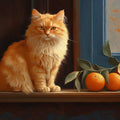 Ginger Cat and Citrus Still Life Mural Wallpaper —Painterly Style Mural Wallpaper - room preview 02