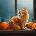 Ginger Cat and Oranges Mural Wallpaper —Cozy Artistic Style Mural Wallpaper - room preview 02