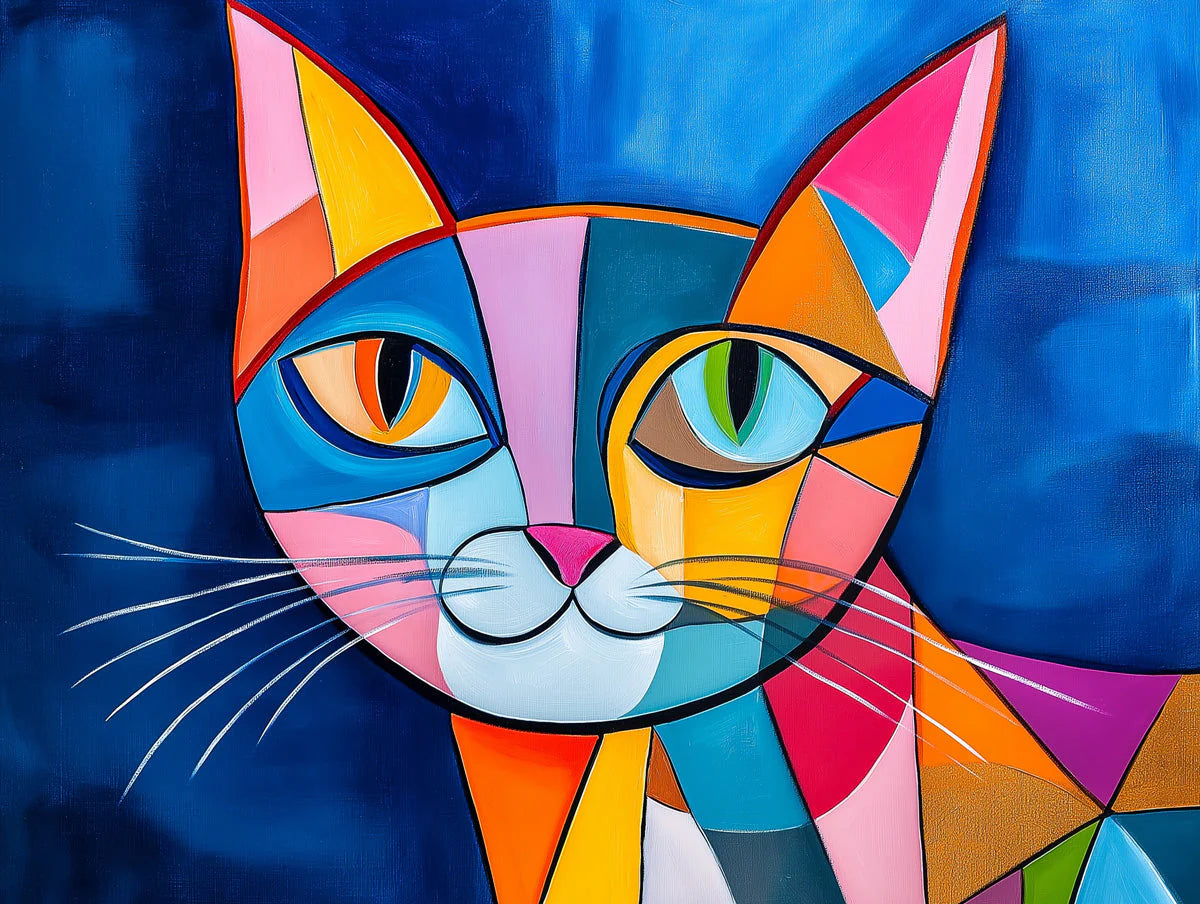 Cubist Cat Mural Wallpaper — Vibrant Abstract Animal Art Mural Wallpaper - room preview 02