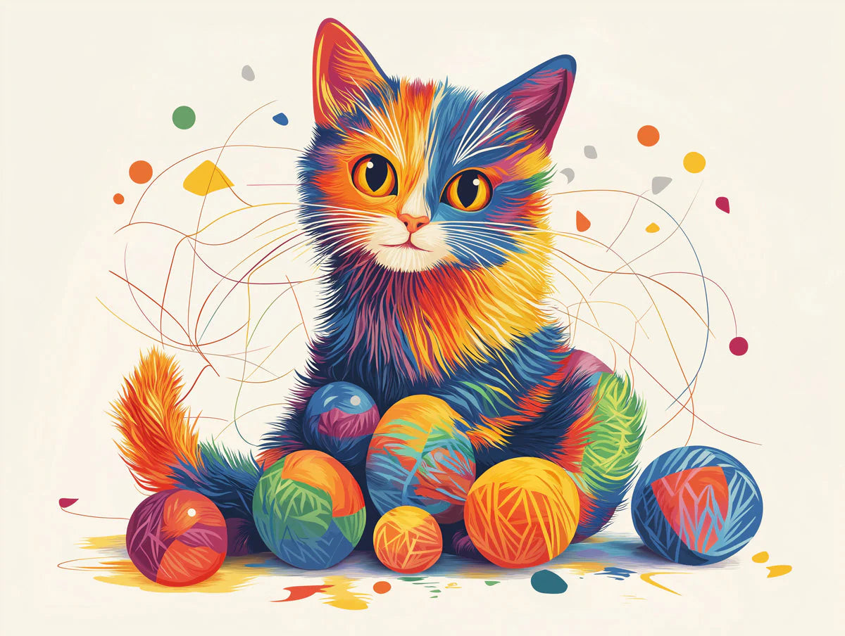 Rainbow Kitten and Yarn Mural Wallpaper — Playful Artistic Design Mural Wallpaper - room preview 02