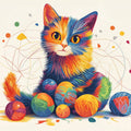 Rainbow Kitten and Yarn Mural Wallpaper — Playful Artistic Design Mural Wallpaper - room preview 02