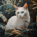 White Cat Tropical Foliage Mural Wallpaper — Painted Style Mural Wallpaper - room preview 02