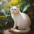 White Cat Tropical Jungle Mural Wallpaper — Painterly Style Mural Wallpaper - room preview 02