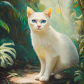 White Cat in Tropical Foliage Mural Wallpaper - room preview 02