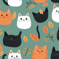 Playful Cat and Foliage Mural Wallpaper — Whimsical Cartoon Pattern Mural Wallpaper - room preview 02