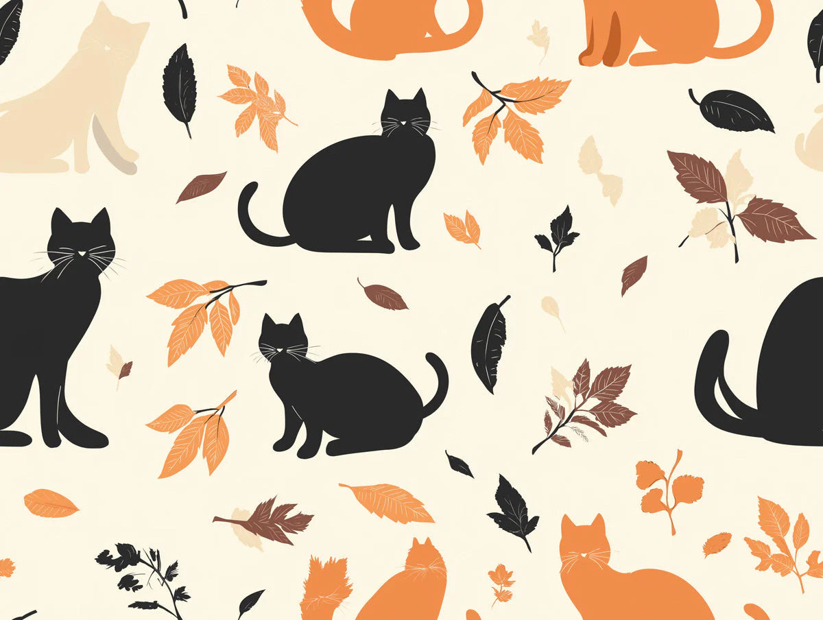 Autumn Cat Silhouette Mural Wallpaper — Whimsical Seasonal Design Mural Wallpaper - room preview 02
